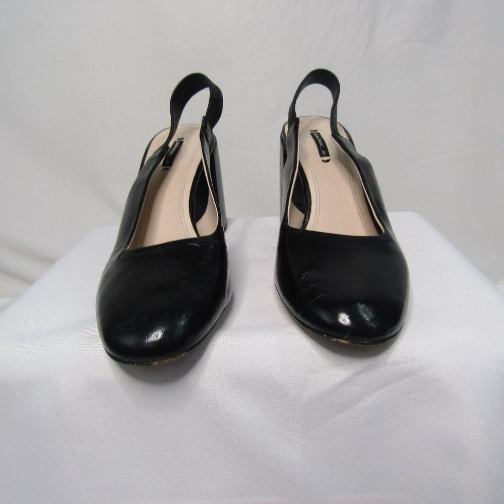 Zara Basic Black Patent Faux Leather Round Toe Blocked Heel Slingback 41